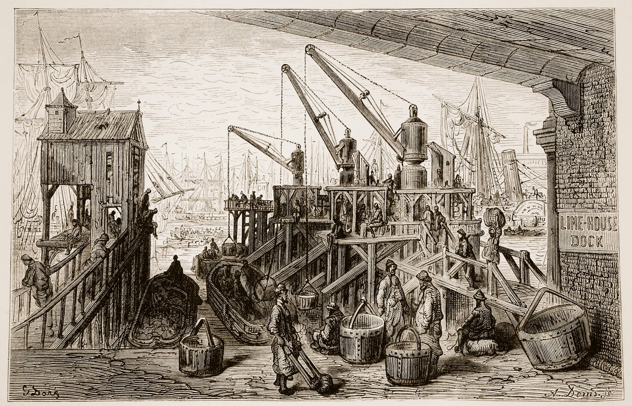 Limehouse码头，来自&39;伦敦，一个朝圣&39;，由William Blanchard Jerrold（1826-84）撰写，并由A. Doms，1872年刻。 作者 古斯塔夫·多尔（Gustave Dore）