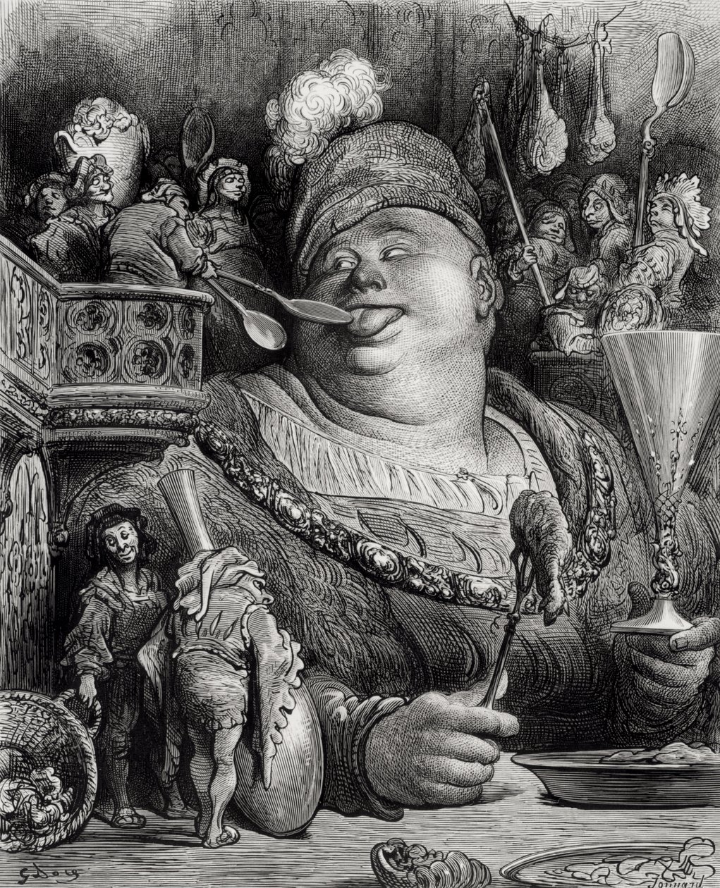 Pantagruel的餐，来自Francois Rabelais（1494-1553）的&39;Pantagruel&39;，由Paul Jonnard-Pacel雕刻（d.1902） 作者 古斯塔夫·多尔（Gustave Dore）