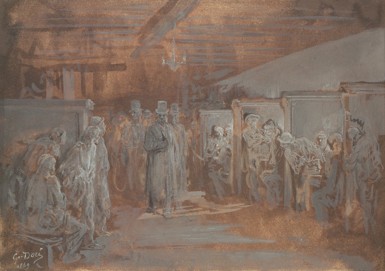 1869年白教堂的小酒馆（纸上的油和色彩） 作者 古斯塔夫·多尔（Gustave Dore）