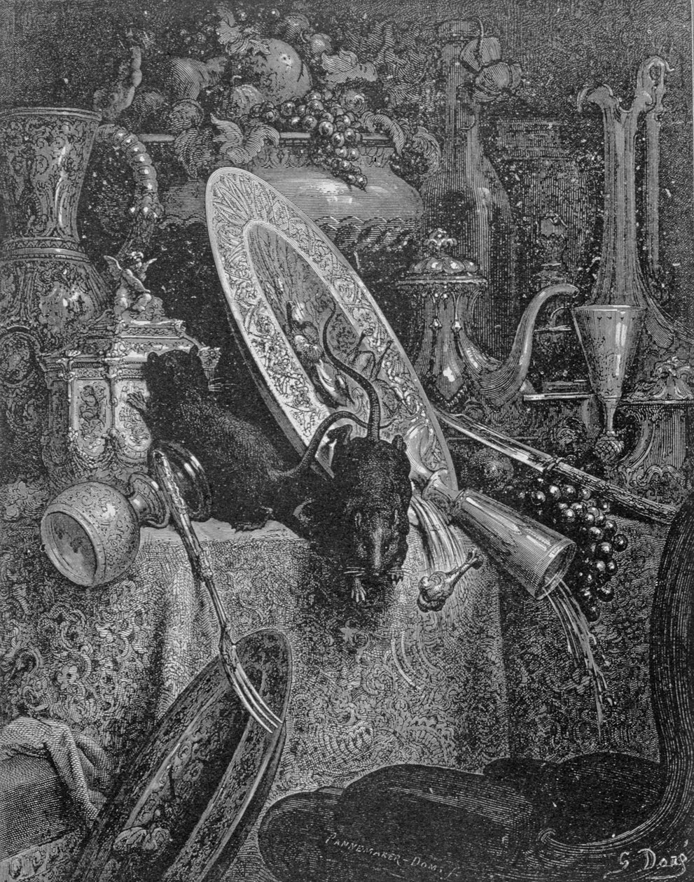 城市老鼠和乡下老鼠，1868年来自La Fontaine的“寓言”插图 作者 古斯塔夫·多尔（Gustave Dore）