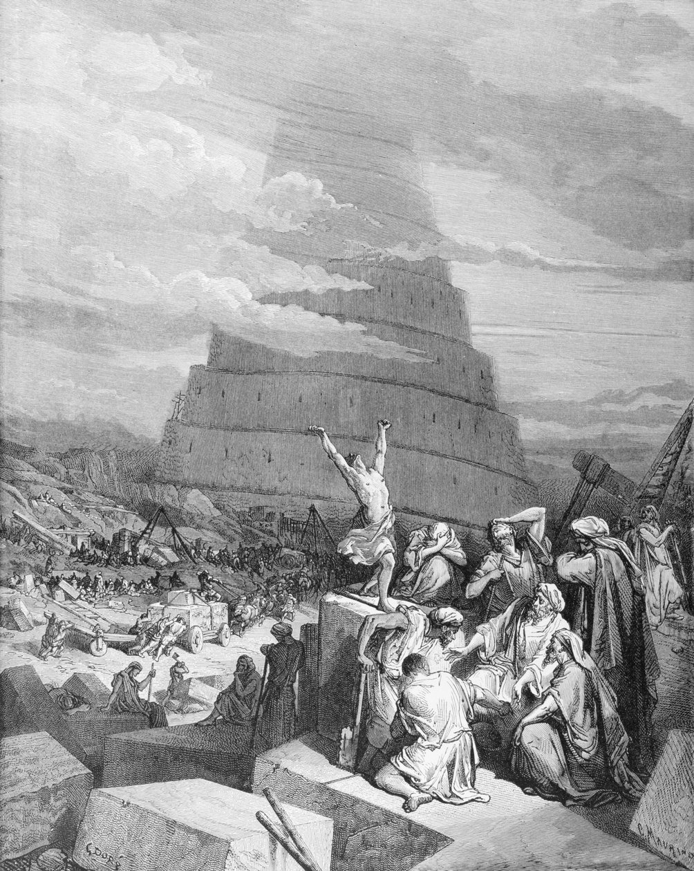 语言的混乱，由C. Maurino，c.1868雕刻 作者 古斯塔夫·多尔（Gustave Dore）