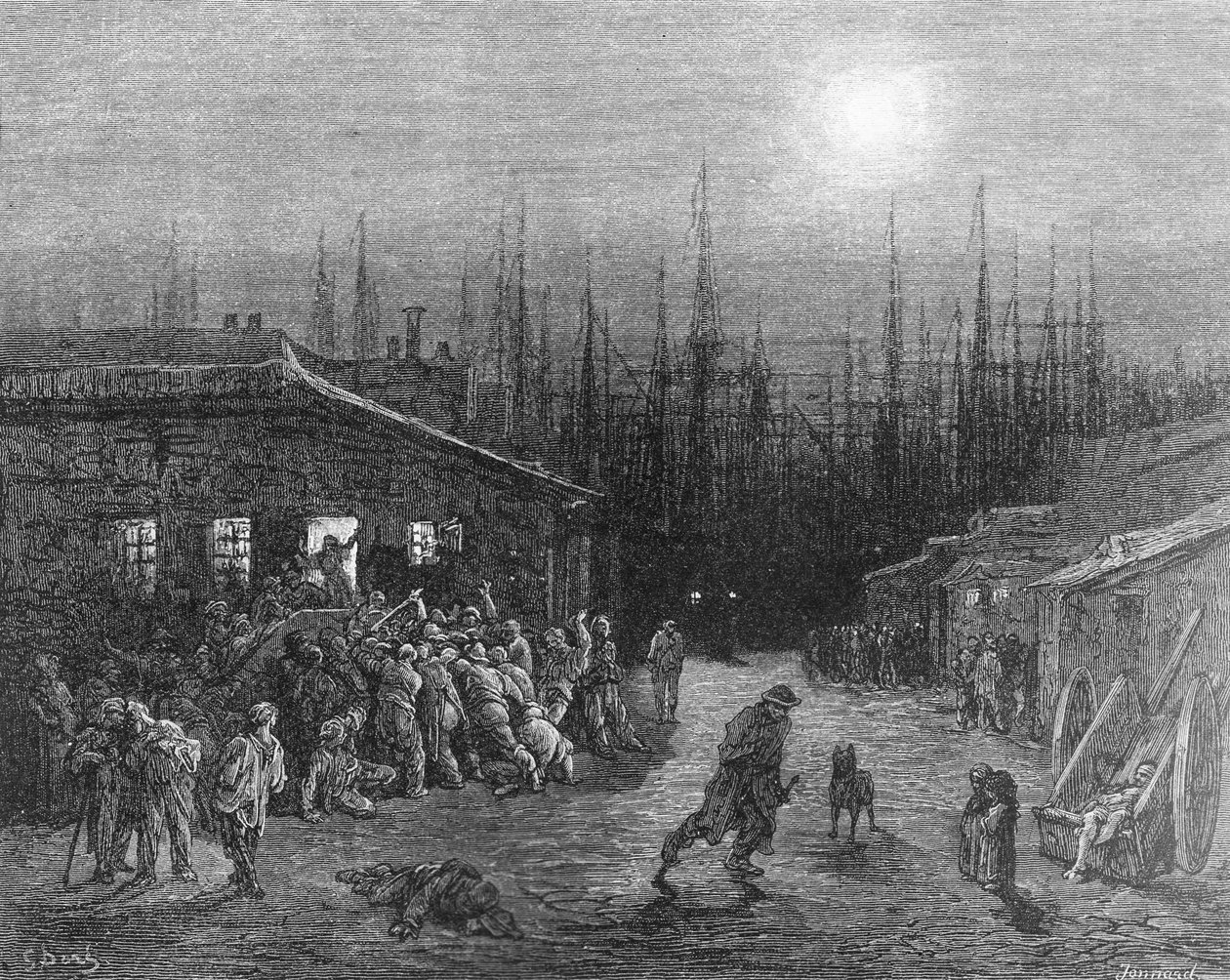 码头夜景，来自&39;伦敦，一个朝圣&39;，由William Blanchard Jerrold（1826-84）撰写，由Paul Jonnard-Pacel（d.1902）刻，酒吧。 1872年 作者 古斯塔夫·多尔（Gustave Dore）