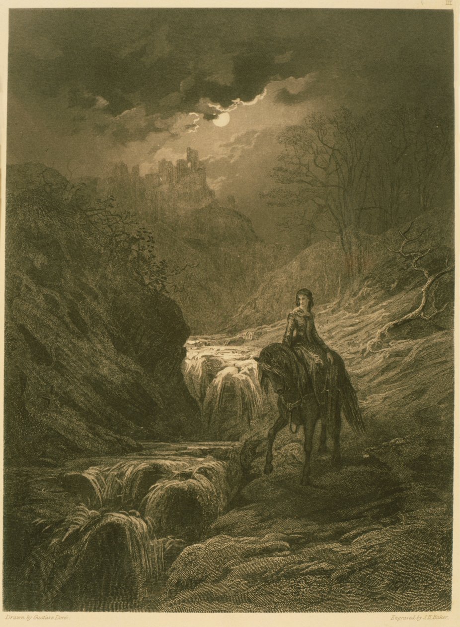 月光骑，1868年Alfred Tennyson的“国王的Idylls”插图 作者 古斯塔夫·多尔（Gustave Dore）
