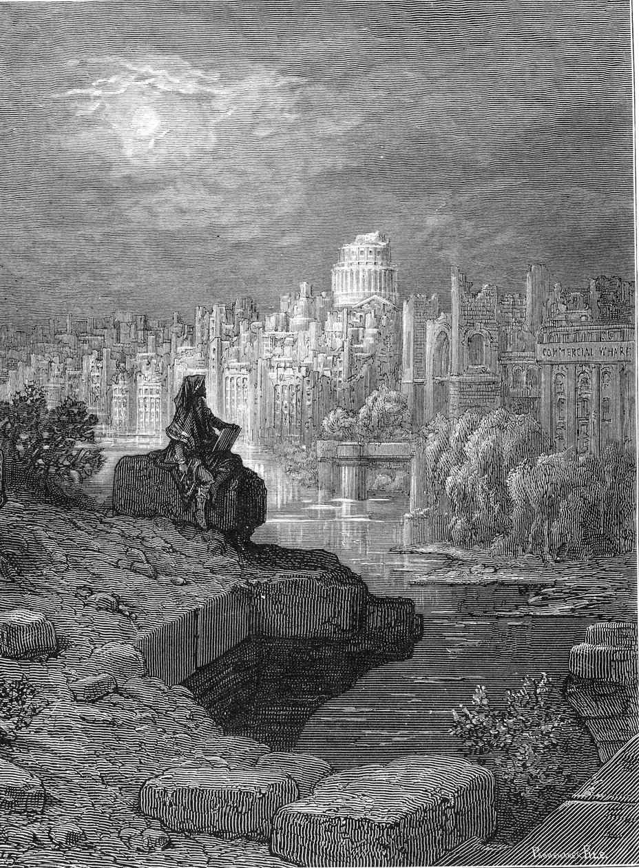 1872年Blanchard Jerrold撰写的“伦敦：朝圣”中的“新西兰人”插图 作者 古斯塔夫·多尔（Gustave Dore）