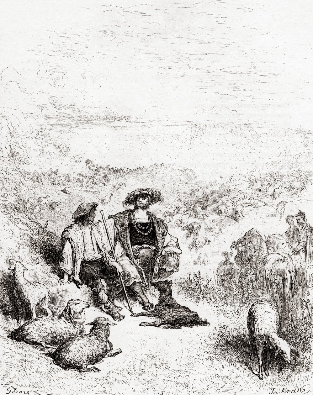 牧羊人和国王，来自19世纪晚期版本的Fables de La Fontaine（木版画） 作者 古斯塔夫·多尔（Gustave Dore）