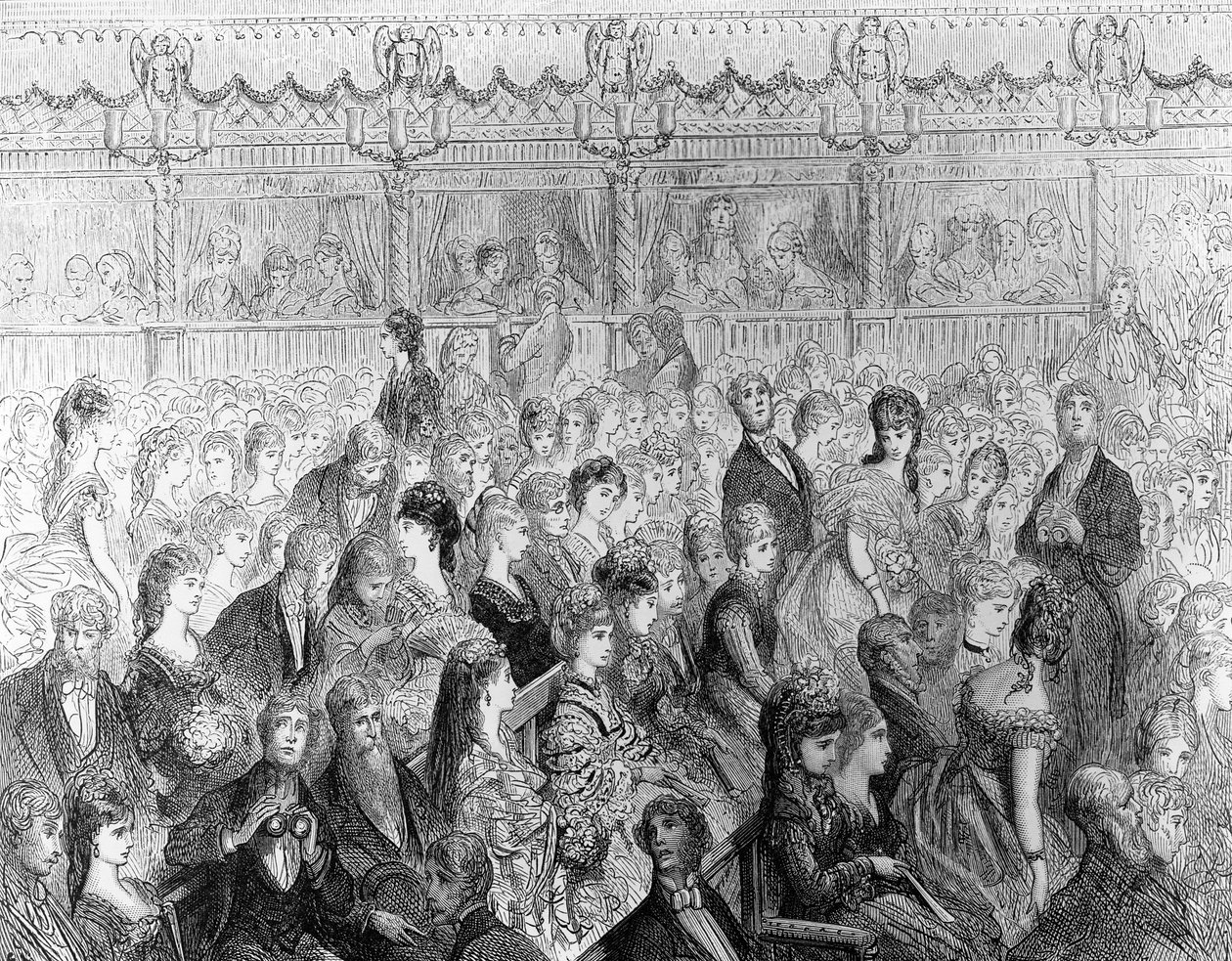 The Stalls，Covent Garden Opera，来自&39;伦敦，一个朝圣&39;，由William Blanchard Jerrold（1826-84）撰写，由Paul Jonnard-Pacel（d.1902）雕刻 作者 古斯塔夫·多尔（Gustave Dore）