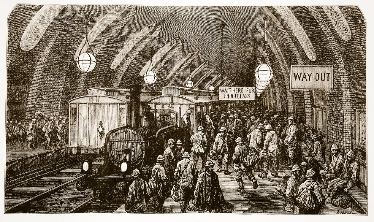 工人的火车，来自&39;伦敦，一个朝圣&39;，由William Blanchard Jerrold（1826-94）撰写，并由Quesnel，酒吧雕刻。 1872年 作者 古斯塔夫·多尔（Gustave Dore）