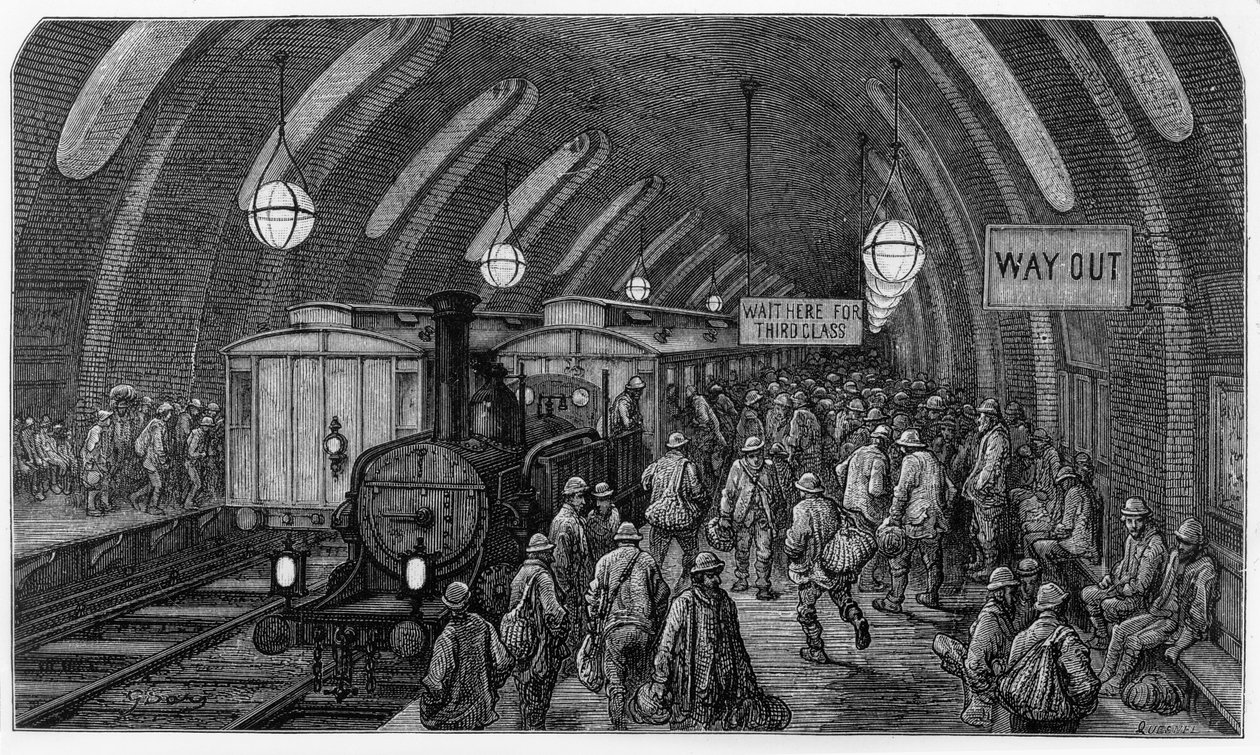 工人的火车，来自&39;伦敦，一个朝圣&39;，由William Blanchard Jerrold（1826-94）撰写，并由Quesnel，酒吧雕刻。 1872年 作者 古斯塔夫·多尔（Gustave Dore）