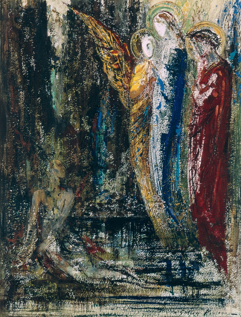 约伯和天使，1890年 作者 古斯塔夫·莫罗（Gustave Moreau）