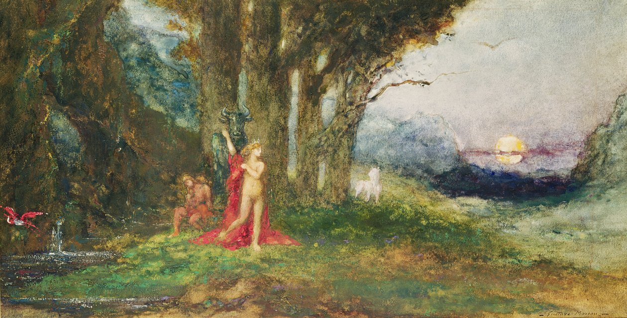 Pasiphae和公牛，c.1876-80（wc und gouache on paper） 作者 古斯塔夫·莫罗（Gustave Moreau）