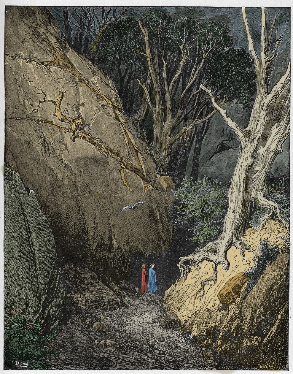 Inferno，Canto 1：Virgil和Dante开始他们的旅程，来自The Danine Comedy by Dante Alighieri的插图，1885年（数字彩色雕刻） 作者 古斯塔夫之后多尔