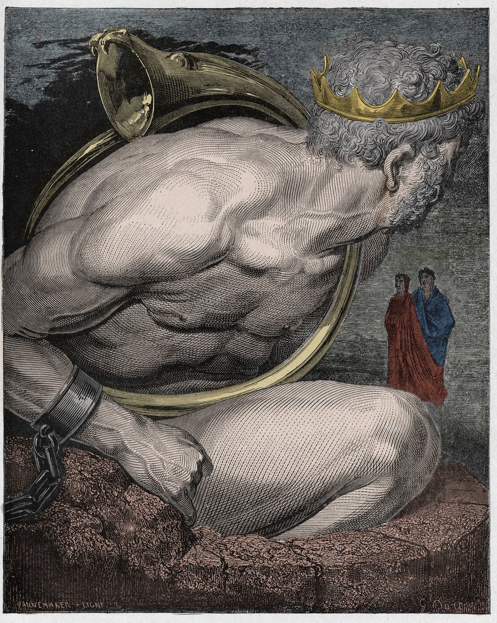 Inferno，Canto 31：巨人的尼姆罗德（Nimrud，Nemrod），来自The Danine Comedy的插图Dante Alighieri，1885年（数字彩色雕刻） 作者 古斯塔夫之后多尔