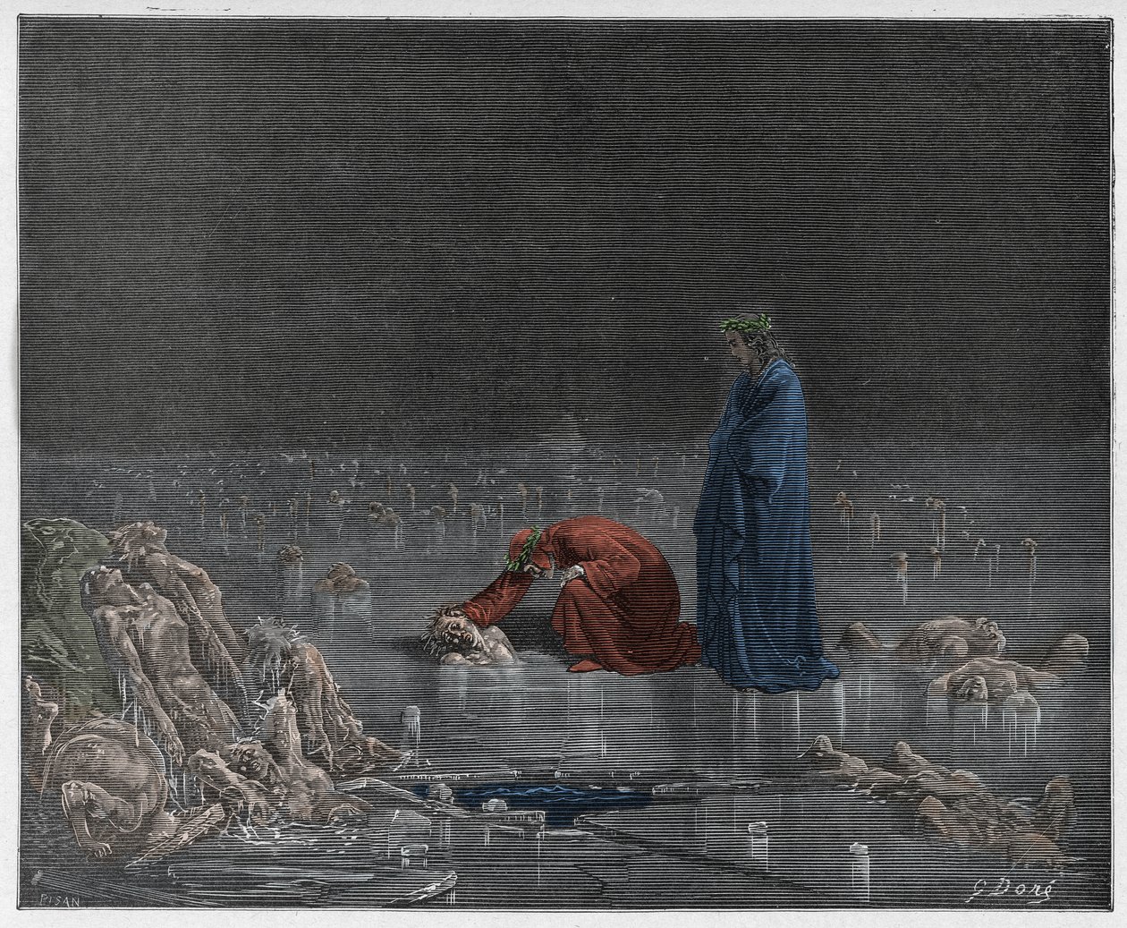 Inferno，Canto 32：Dante致敬叛徒Bocca degli Abati，来自The Danine Comedy by Dante Alighieri的插图，1885年（数字彩色雕刻） 作者 古斯塔夫之后多尔