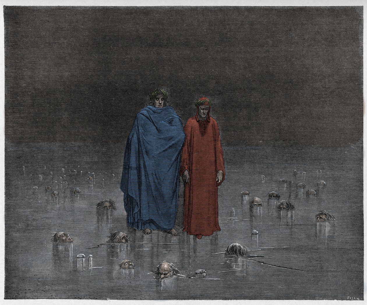 Inferno，Canto 32：Cocytus（Cocyte）冰冻的叛徒，来自The Divine Comedy by Dante Alighieri，1885年的插图 作者 古斯塔夫之后多尔