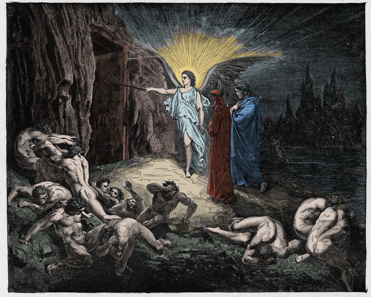 Inferno，Canto 9：天使打开了大门，插图来自The Danine Comedy by Dante Alighieri，1885年（数字彩色雕刻） 作者 古斯塔夫之后多尔