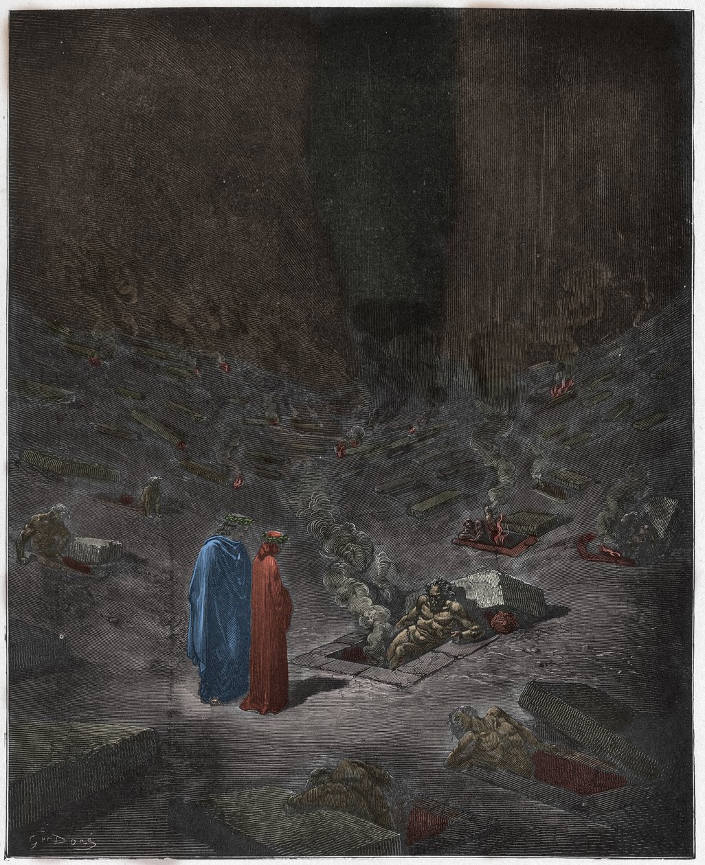 Inferno，Canto 9：theresiarchs的燃烧坟墓，来自Dante Alighieri的The Divine Comedy的插图，1885年（数字彩色雕刻） 作者 古斯塔夫之后多尔