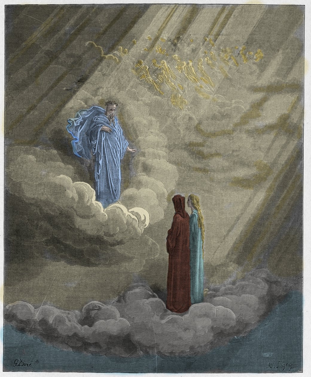 Paradiso，Canto 16：Caddiaguida的灵魂谈到佛罗伦萨，来自Dante Alighieri的The Divine Comedy的插图，1885年（数字彩色雕刻） 作者 古斯塔夫之后多尔