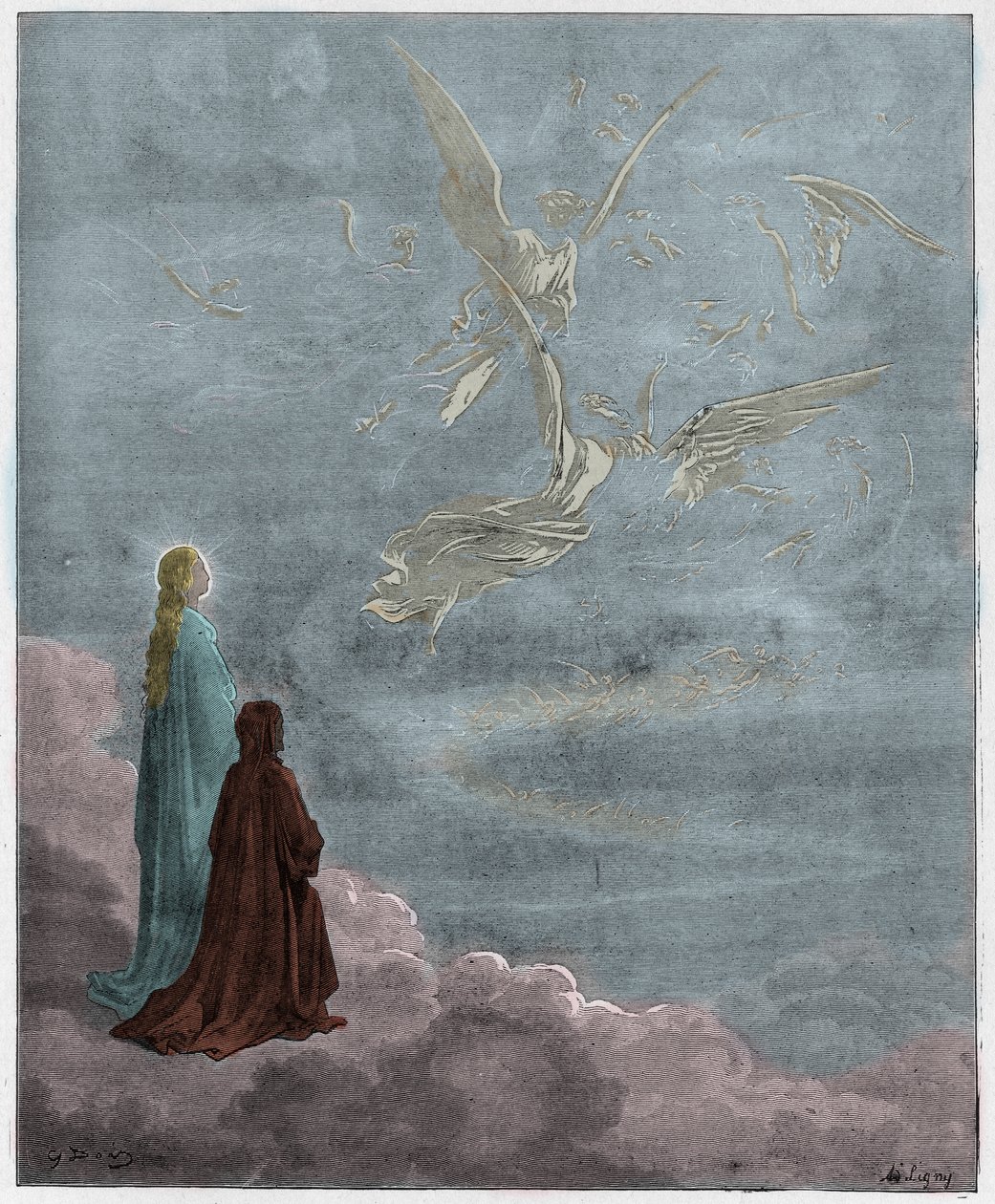 Paradiso，Canto 18：Dante和Beatrice翻译成木星球体，插图来自Dante Alighieri的The Divine Comedy，1885年（数字彩色雕刻） 作者 古斯塔夫之后多尔
