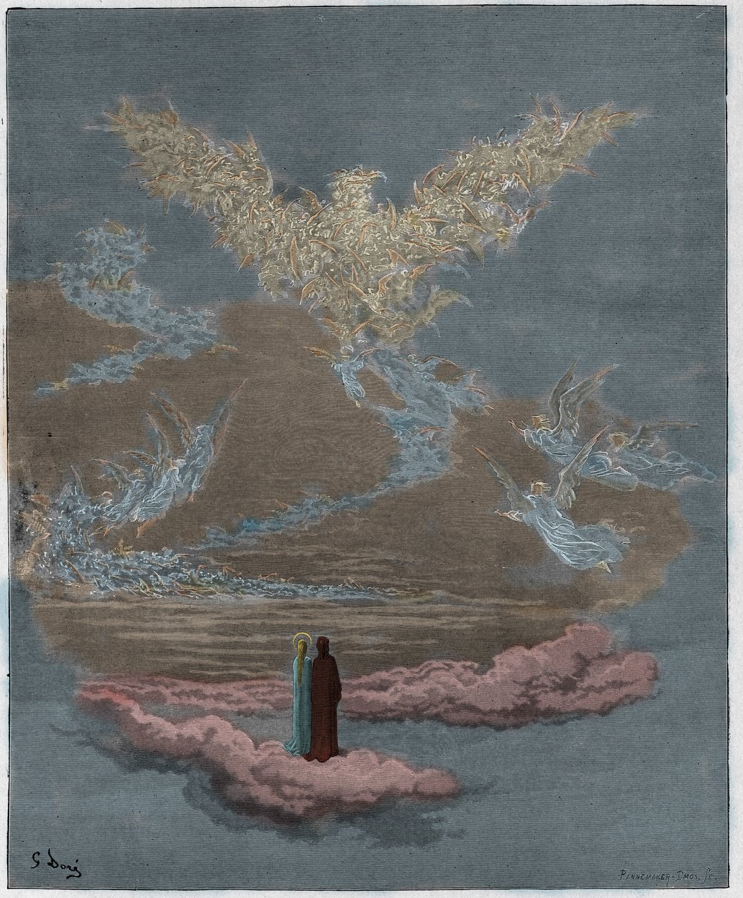 Paradiso，Canto 19：祝福的灵魂在天空中形成一只鹰，插图来自Dante Alighieri的The Divine Comedy，1885年（数字彩色雕刻） 作者 古斯塔夫之后多尔