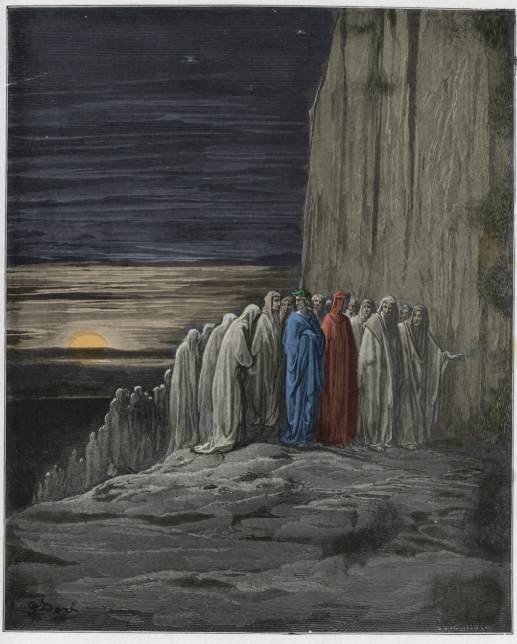 Purgatorio，Canto 18：1885年Dante Alighieri的The Divine Comedy中的懒散插图（数字彩色雕刻） 作者 古斯塔夫之后多尔