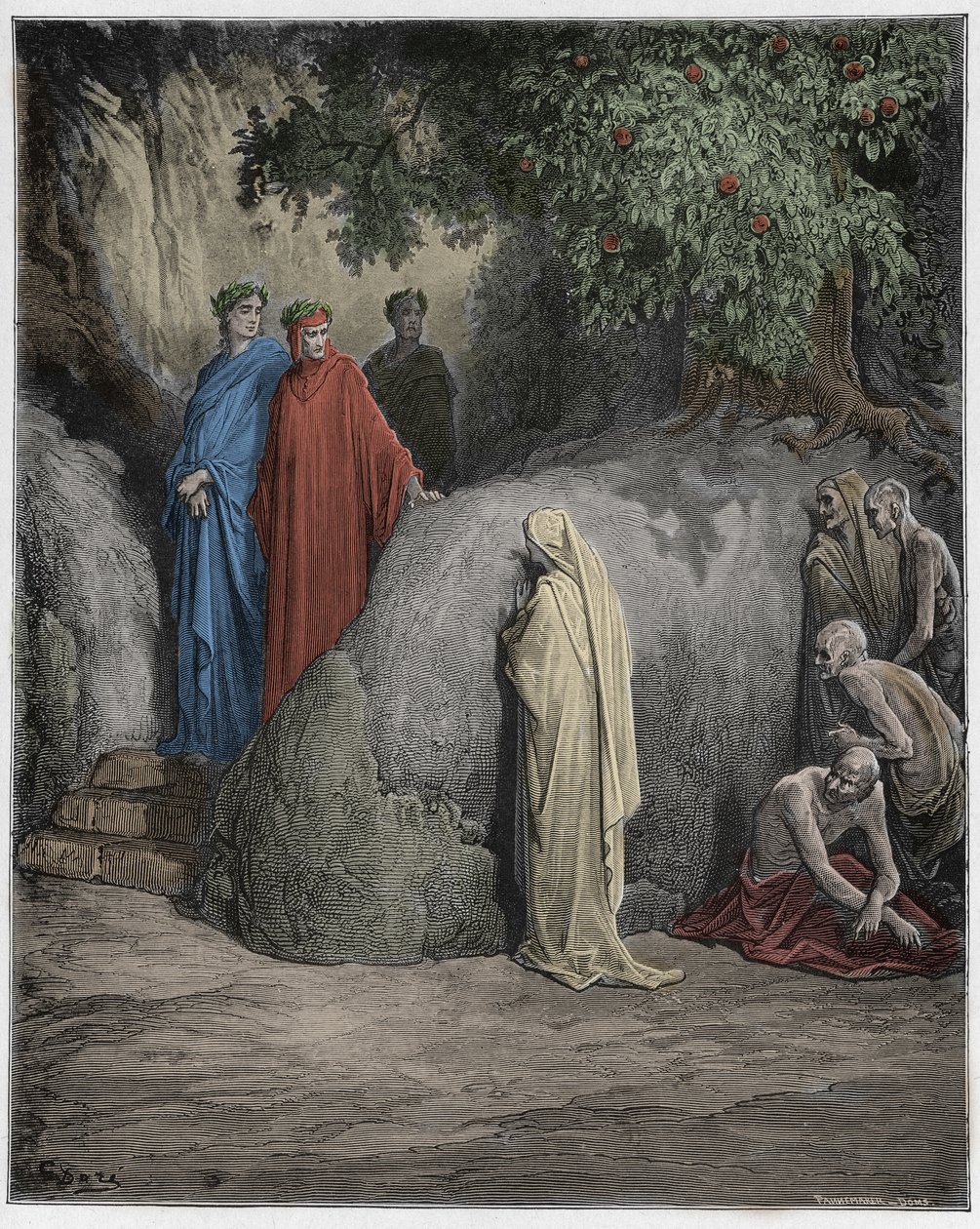 Purgatorio，Canto 23：Dante认识到妓女中的Forese Donati的阴影，来自Dante Alighieri的The Divine Comedy的插图，1885年（数字彩色雕刻） 作者 古斯塔夫之后多尔