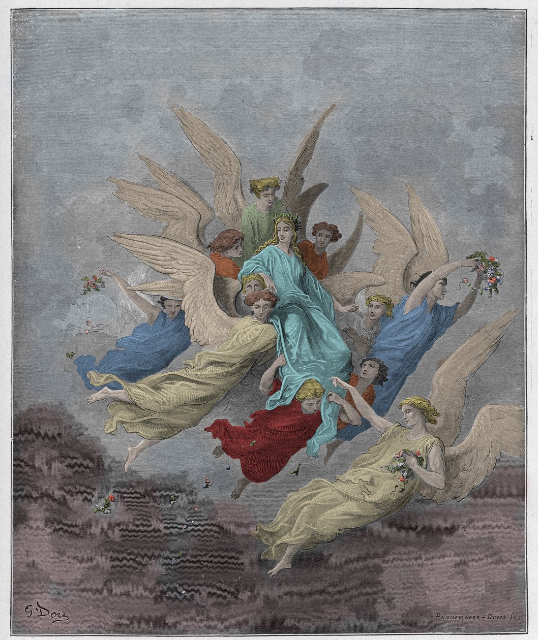 Purgatorio，Canto 30：天使中的Beatrice，来自Dante Alighieri的The Divine Comedy的插图，1885年（数字彩色雕刻） 作者 古斯塔夫之后多尔