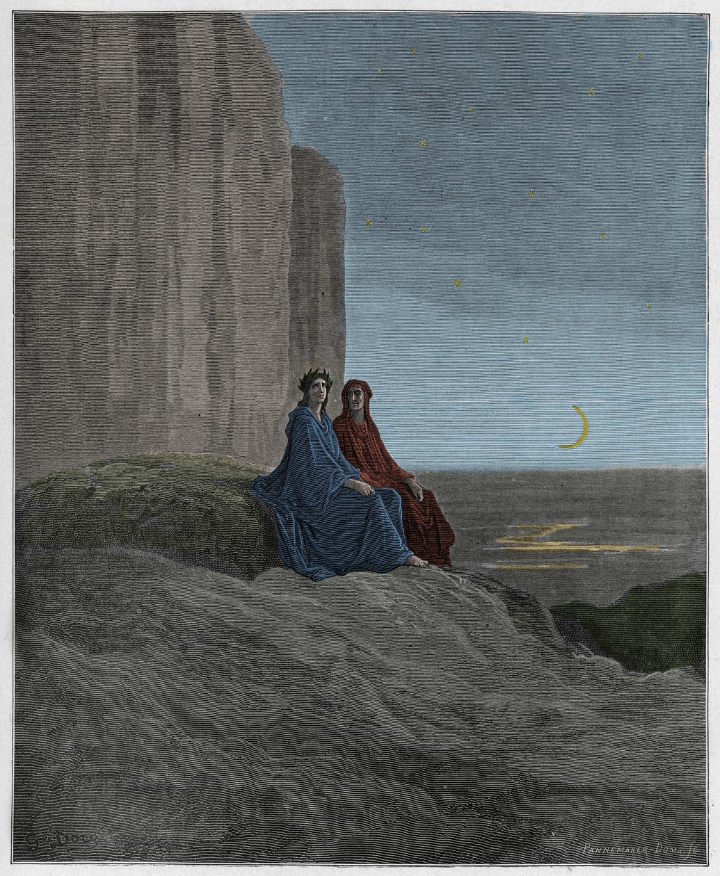 Purgatorio，Canto 9：暮光之城，来自The Danine Comedy的插画作者：Dante Alighieri，1885年（数字彩色雕刻） 作者 古斯塔夫之后多尔