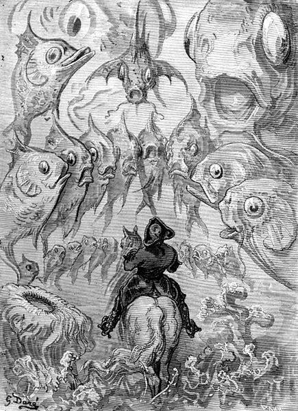 海底世界，出自《蒙乔生男爵历险记》，作者是鲁道夫-埃里希-拉斯佩，由斯蒂芬-潘尼梅克（1847-1930）雕刻，约1868年（雕刻）。 作者 古斯塔夫（之后）多尔