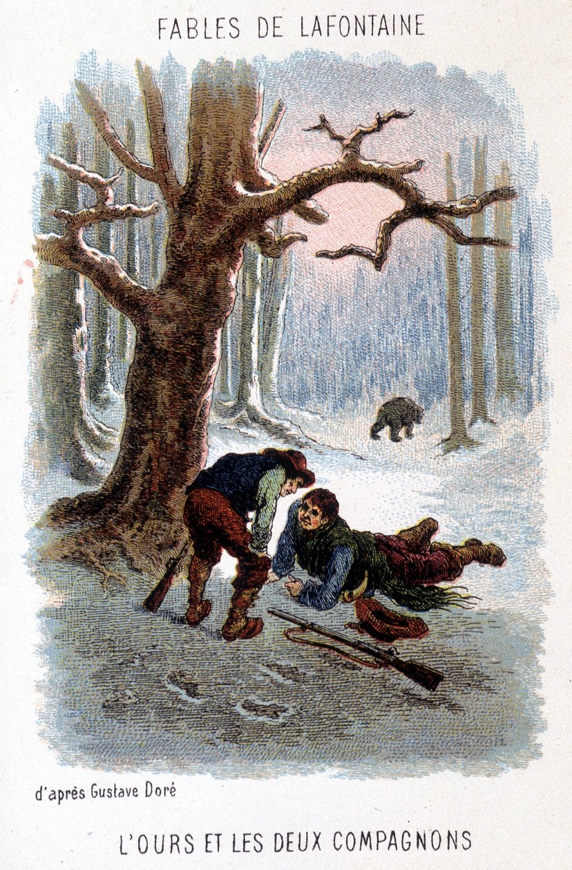 Illustration of “The bear and the two companions””, fable by La Fontaine, based on a drawing by Gustave Doré. 作者 古斯塔夫（之后）多尔