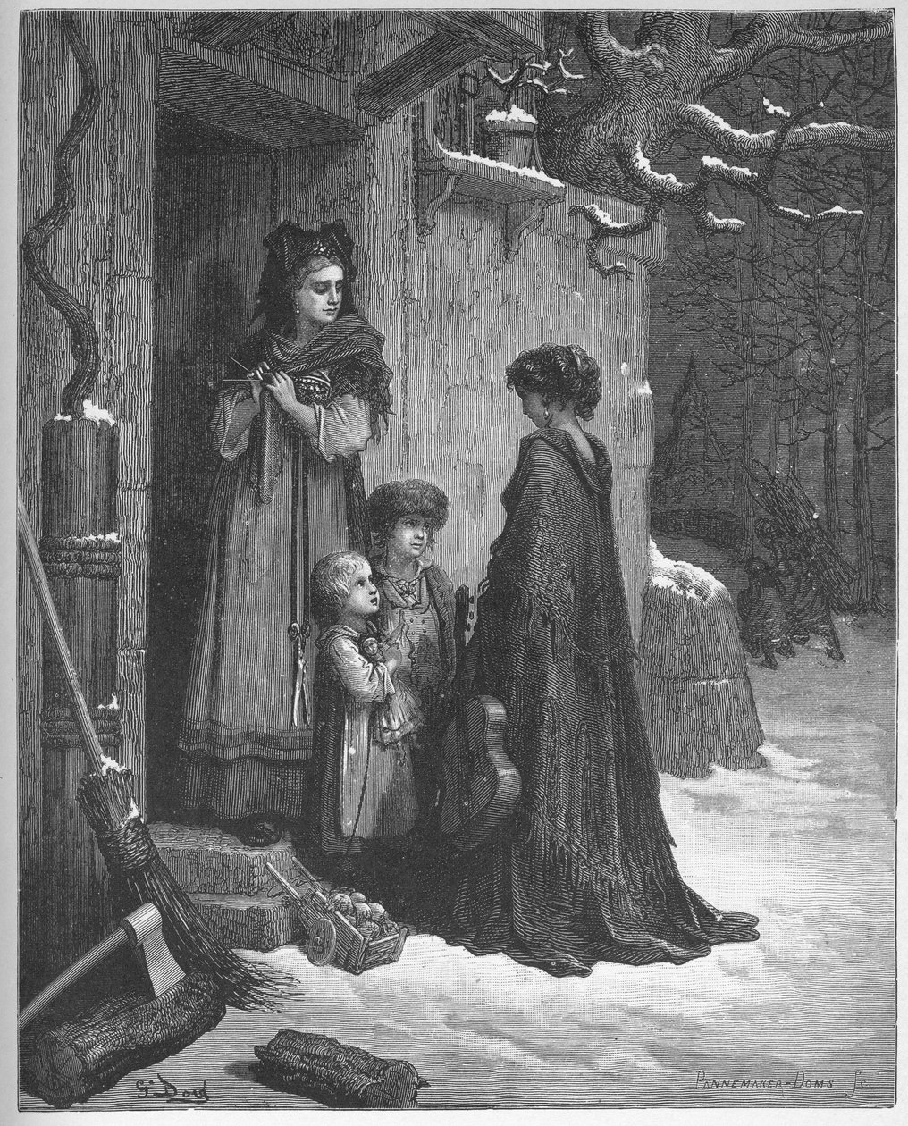La cigale et la ant - 蚂蚁和蚱蜢 - 来自Jean de La Fontaine (Lafontaine) (1621-95)的《寓言》--根据Gustave Dore (1832-83)的作品雕刻 - 私人收藏 作者 古斯塔夫（之后）多尔