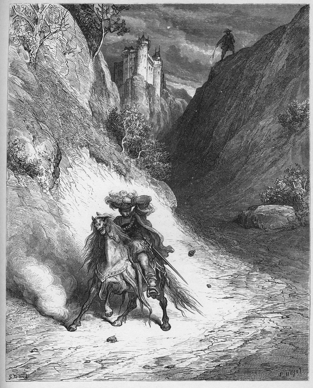 Le Lion et le Moucheron - 狮子和蚊子 - 摘自Jean de La Fontaine (Lafontaine) (1621-95)的《寓言》--根据Gustave Dore (1832-83)的作品雕刻 - 私人收藏 作者 古斯塔夫（之后）多尔