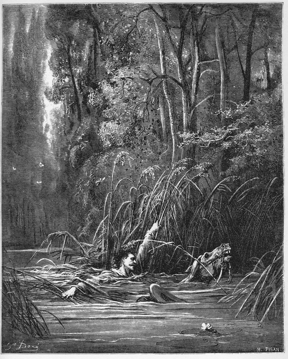 Le torrent et la rivière - 激流和河流 - 来自Jean de La Fontaine (Lafontaine) (1621-95)的《寓言》--根据Gustave Dore (1832-83)的作品雕刻 --私人收藏 作者 古斯塔夫（之后）多尔