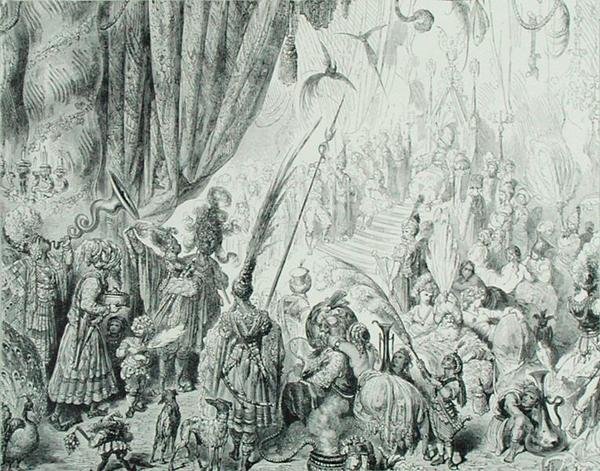 塞伦迪布国王的法庭，约1868年（雕刻）。 作者 古斯塔夫（之后）多尔