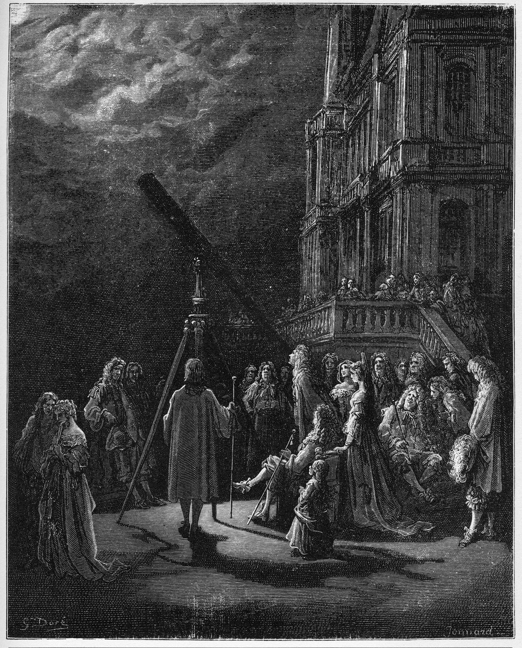 Un Animal dans la Lune - 月亮里的动物 - 来自Jean de La Fontaine (Lafontaine) (1621-95)的《寓言》--根据Gustave Dore (1832-83)的作品雕刻 - 私人收藏 作者 古斯塔夫（之后）多尔
