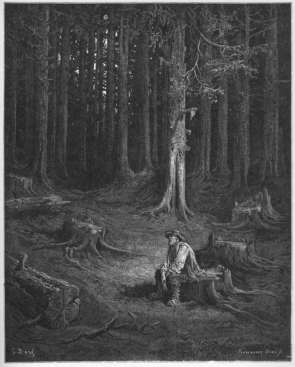 la foret et le bucheron - 森林和樵夫 - 摘自Jean de La Fontaine (Lafontaine)(1621-95)的《寓言》--根据Gustave Dore (1832-83)的作品雕刻 - 私人收藏 作者 古斯塔夫（之后）多尔