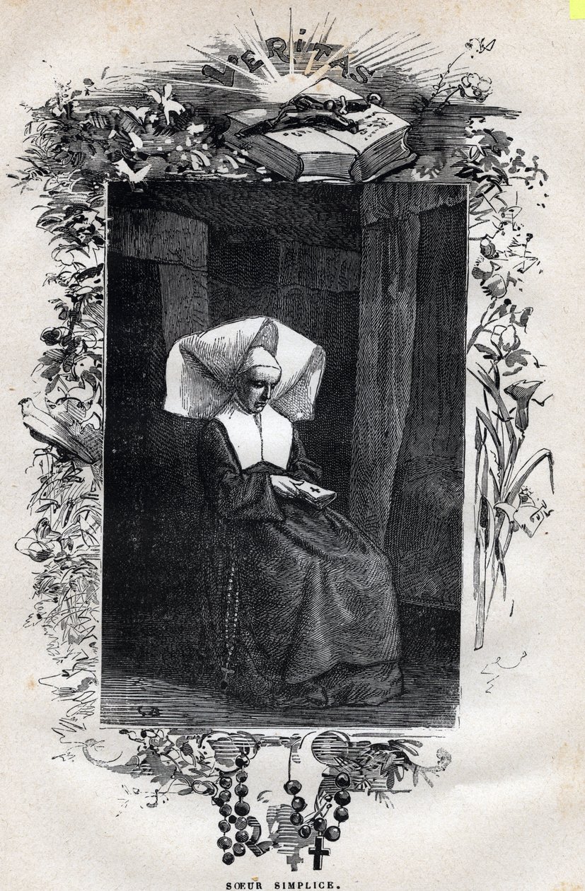 Simplice修女的肖像--古斯塔夫-布里昂（1824-1877）为《悲惨世界--第一部分》提供的插图。维克多-雨果（1802-1885）1862年创作的 "芳汀"。 作者 古斯塔夫·布里昂（Gustave Brion）