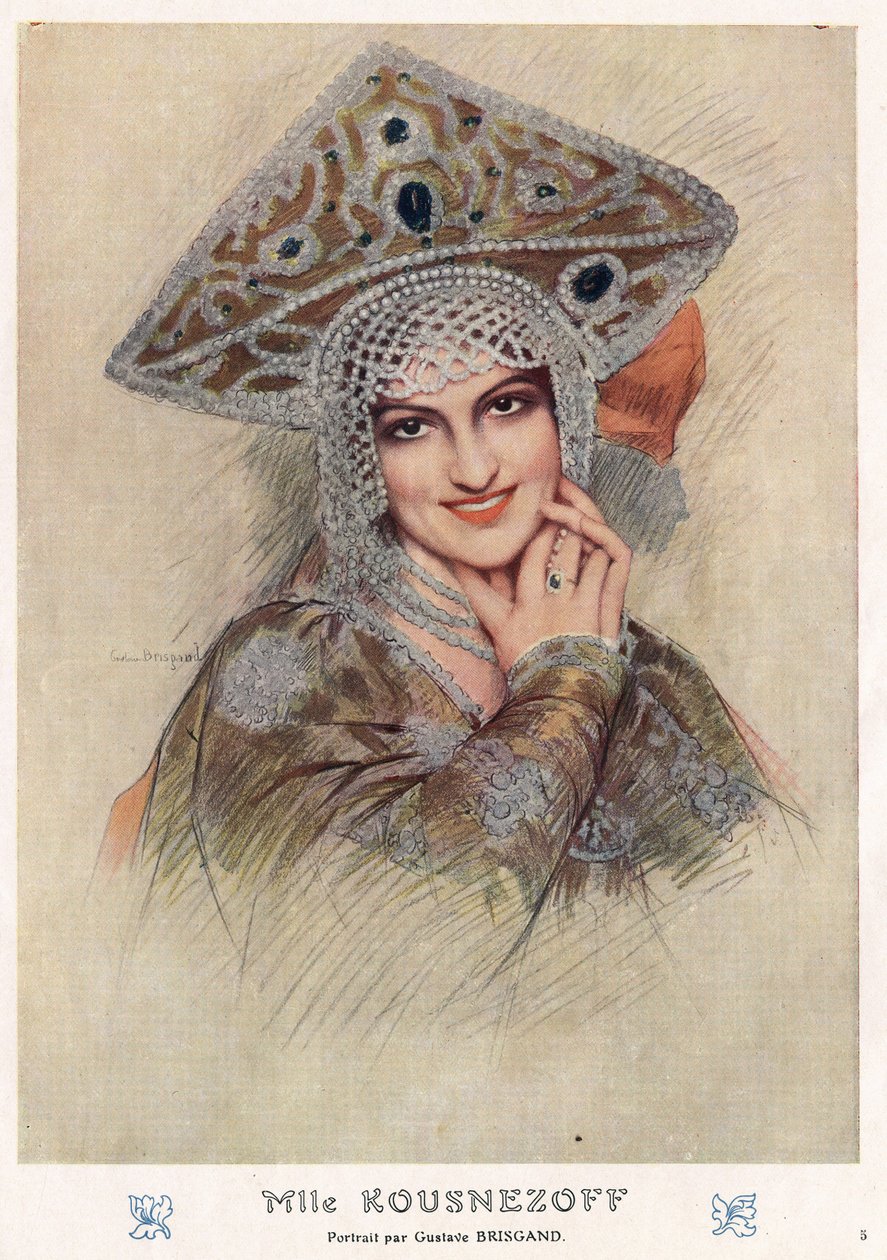 玛丽亚·尼古拉耶夫娜·库兹涅佐娃（Maria Kuznetsova）（1880-1966），20世纪俄罗斯帝国和20世纪初《幻想曲》中苏联著名歌剧演员和舞蹈家的肖像（素描） 作者 古斯塔夫·布里斯甘德