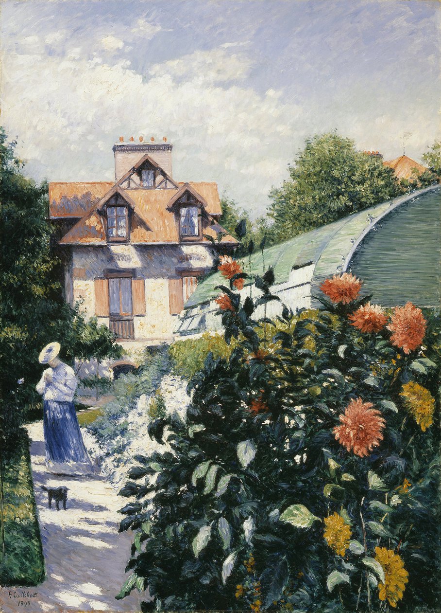 大丽花，Petit Gennevilliers 的花园 - Gustave Caillebotte（1848-1894）。 布面油画 作者 古斯塔夫·卡耶博特