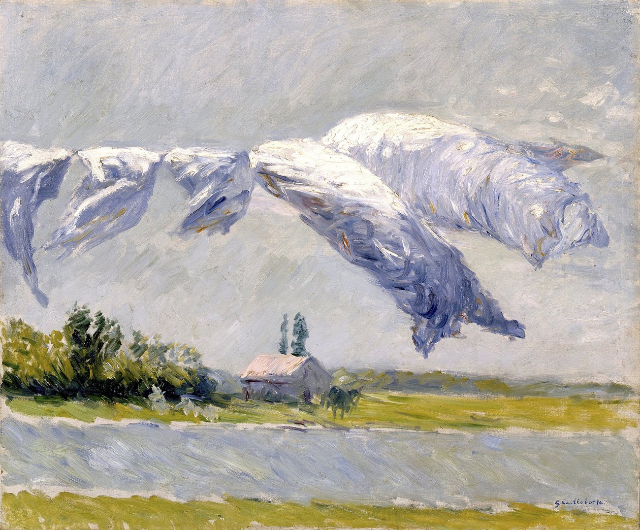 晾晒衣物，Petit Gennevilliers - Gustave Caillebotte（1848-1894）。布面油画 作者 古斯塔夫·卡耶博特