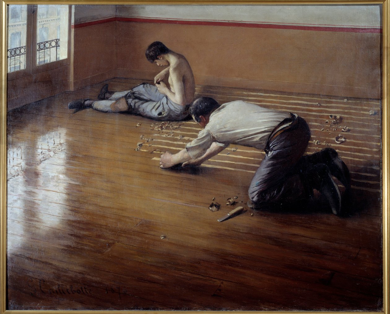 地板刨。 Gustave Caillebotte绘画 作者 古斯塔夫·卡耶博特