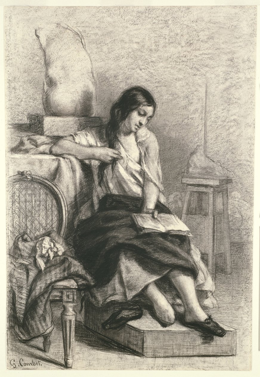 库尔贝--模特在画室读书，约 1849 年 作者 古斯塔夫·库尔贝