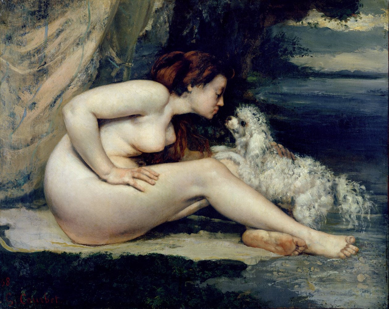 带狗的女性裸体（Leotine Renaude肖像）1861-62（布面油画） 作者 古斯塔夫·库尔贝