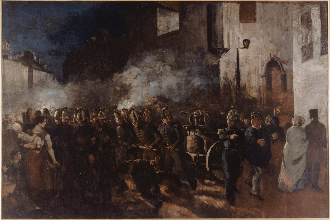 消防员奔赴火场，1850 年至 1851 年间（油画） 作者 古斯塔夫·库尔贝