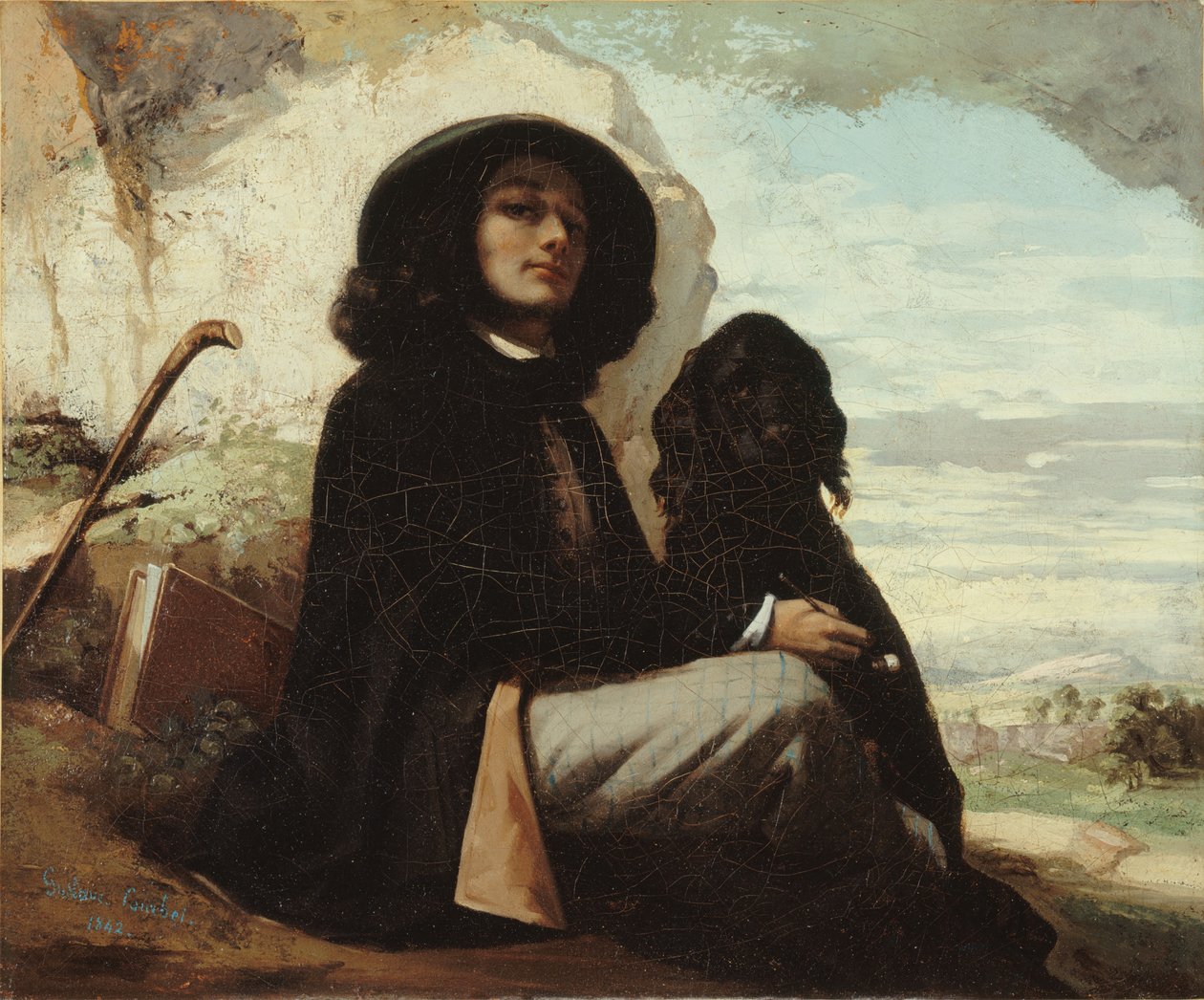 法语  Autoportrait dit Courbet au chien noir 与黑狗的自画像 作者 古斯塔夫·库尔贝