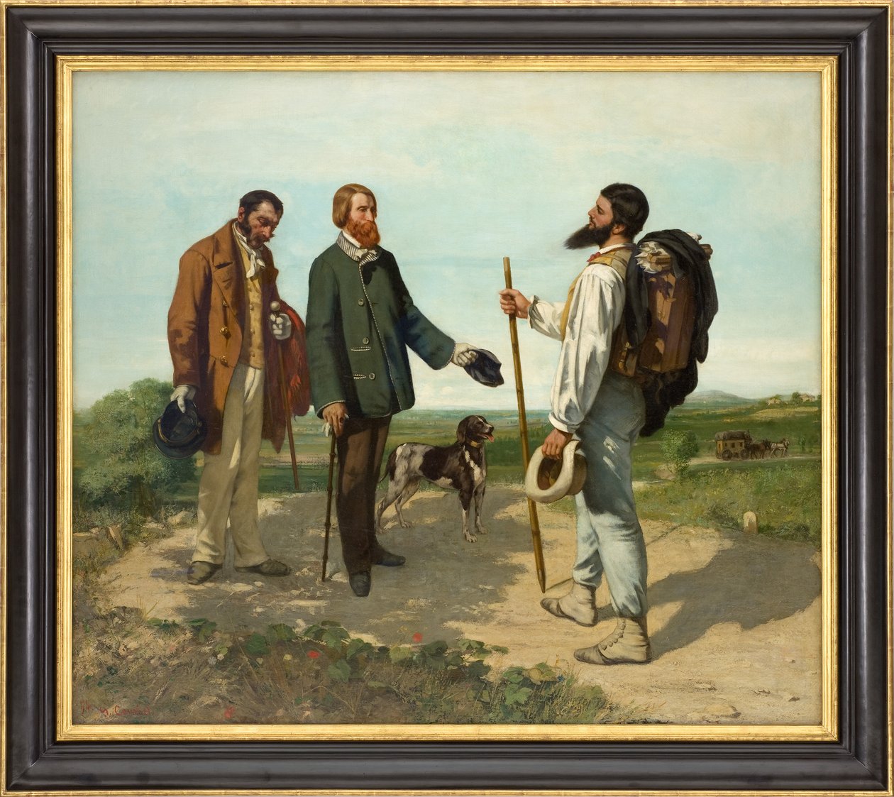 法文：La Rencontre, ou Bonjour Monsieur Courbet The Meeting, or Bonjour, Monsieur Courbet！ 作者 古斯塔夫·库尔贝