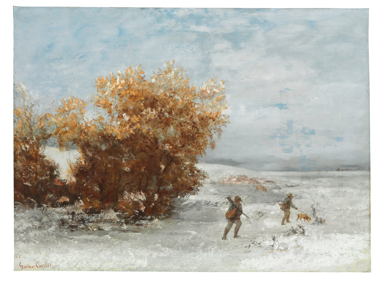 雪中的猎人，1866年 作者 古斯塔夫·库尔贝