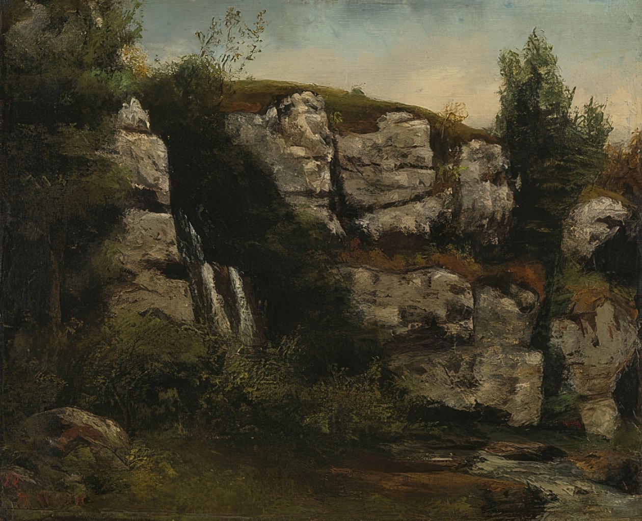 与岩石和瀑布的风景。 1872年 作者 古斯塔夫·库尔贝