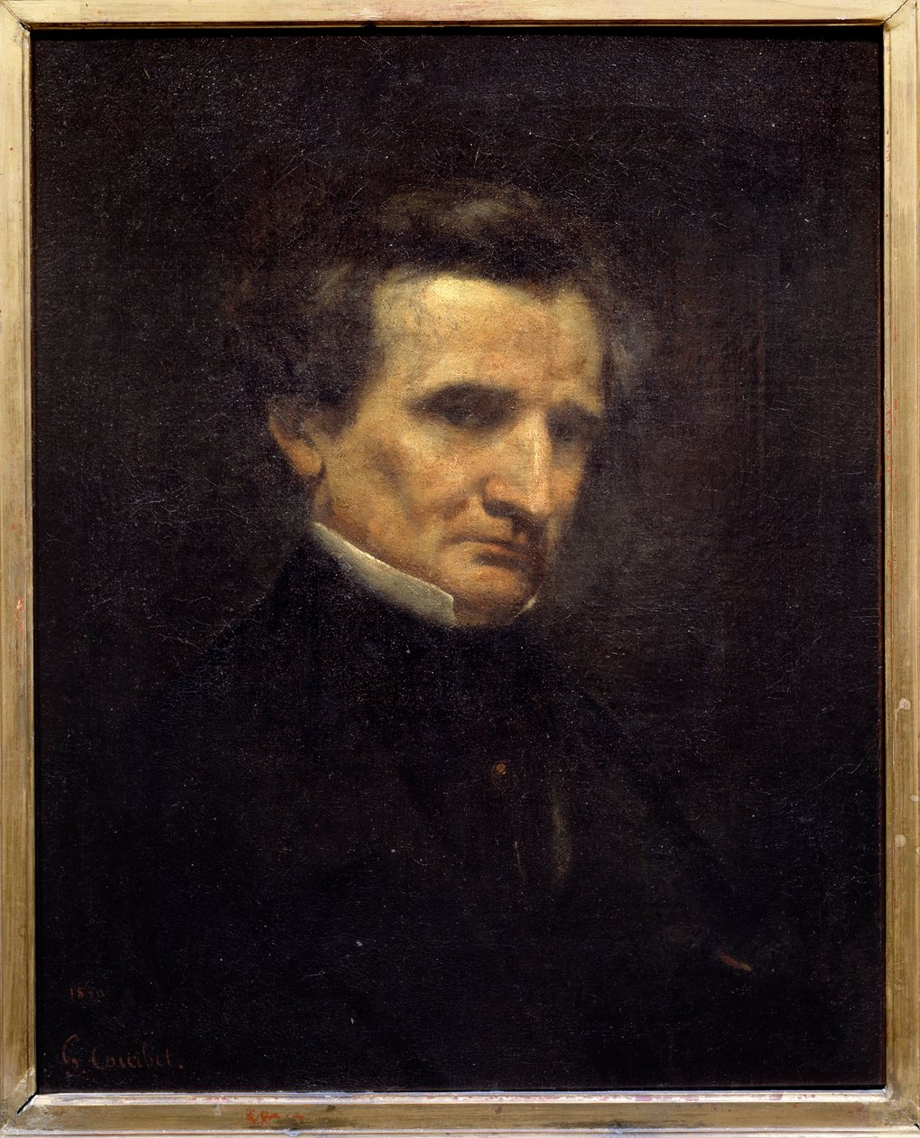 赫克托·柏辽兹（1803-1869）的肖像，法国作曲家。 古斯塔夫·库尔贝 (1819-1877) 的绘画 作者 古斯塔夫·库尔贝