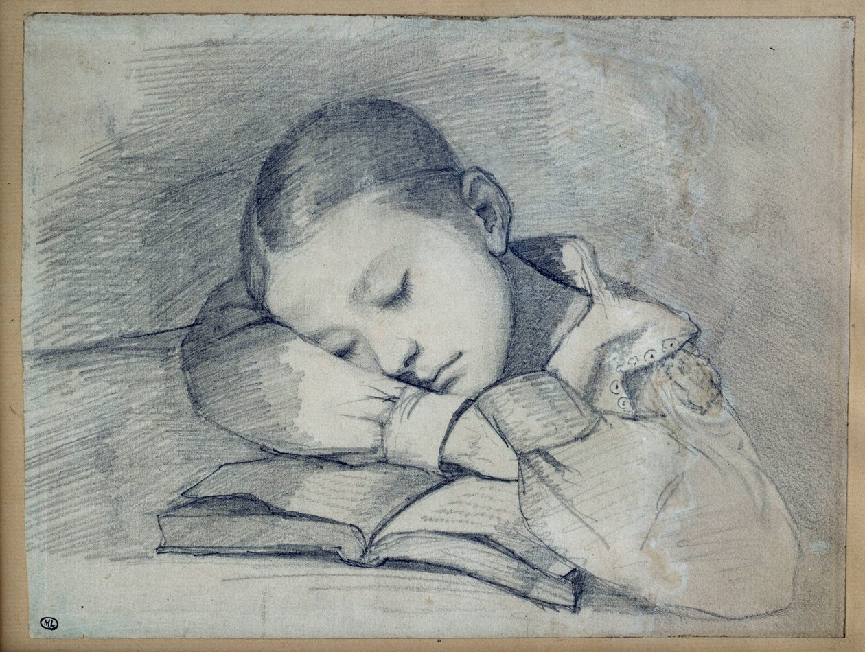 正在睡觉的朱丽叶-库尔贝的画像。古斯塔夫-库尔贝（1819-1877）在铅矿的绘画。1841.凹陷。0.20 x 0.26.巴黎，奥赛博物馆 作者 古斯塔夫·库尔贝