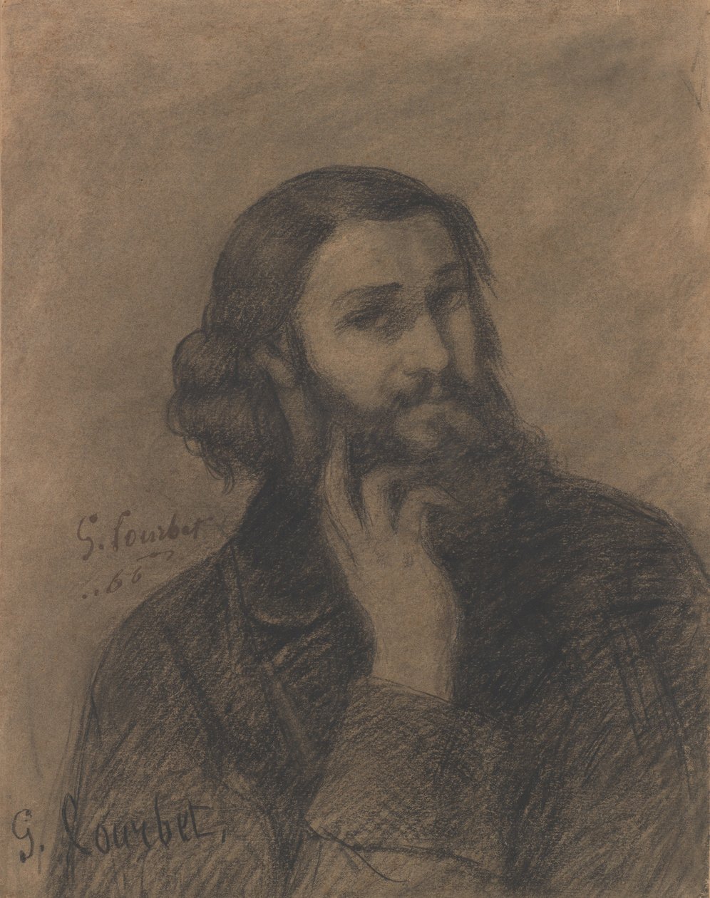 自画像，c.1866（铅笔） 作者 古斯塔夫·库尔贝